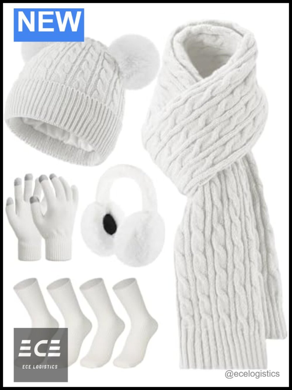 Geyoga 6 Pc Winter Knit Set Hat Scarf Gloves Ear Cuffs Socks